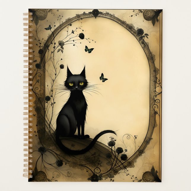 Black Cat, Roses and Butterflies Planner (Front)
