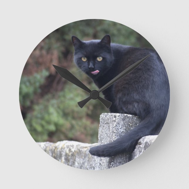 Black Cat Round Clock (Front)