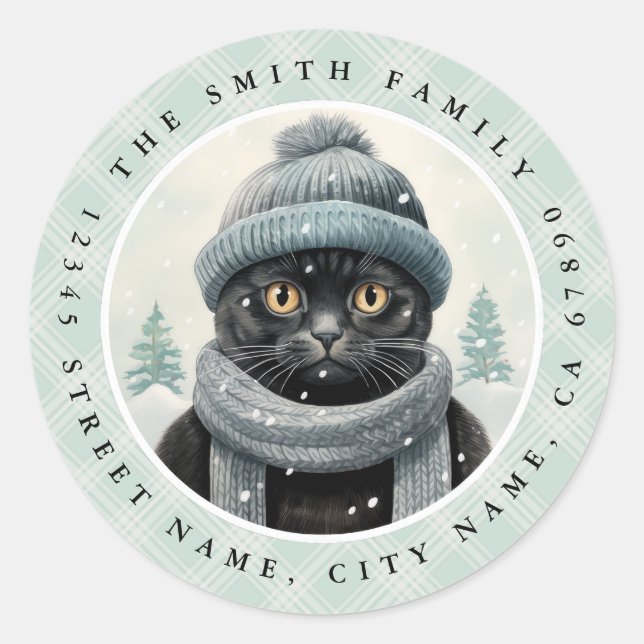 Black Cat Round Stickers (Front)