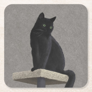 Black Cat Royalty Square Paper Coaster