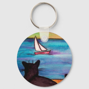 Black Cat Sailboat Watch Key Ring