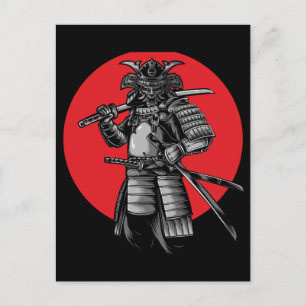 Black Cat Samurai Japanese Warrior Vintage Holiday Postcard