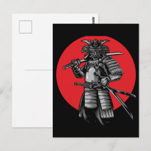 Black Cat Samurai Japanese Warrior Vintage Postcard