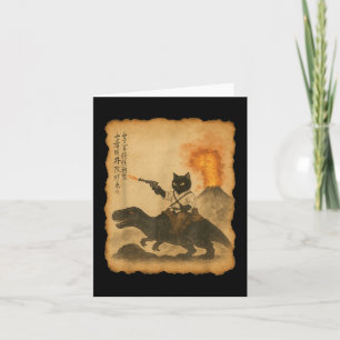 Black Cat Samurai Riding Dinosaur Volcanic Eruptio Card