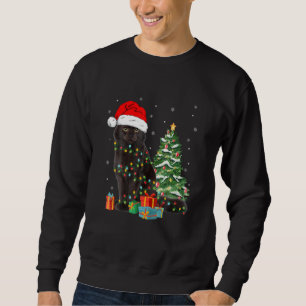 Black Cat Santa Angled Up In Christmas Lights Xmas Sweatshirt