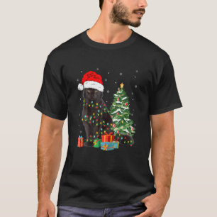 Black Cat Santa Angled Up In Christmas Lights Xmas T-Shirt