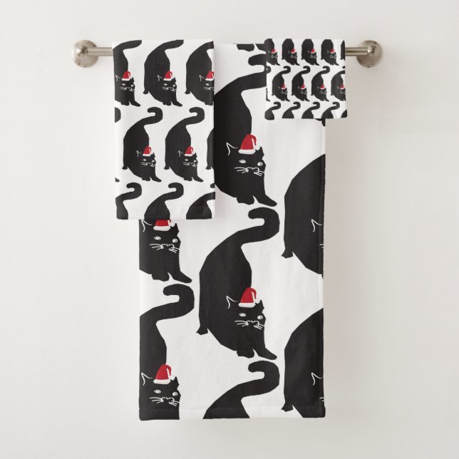 Black Cat Santa Bath Towel Set (Insitu)