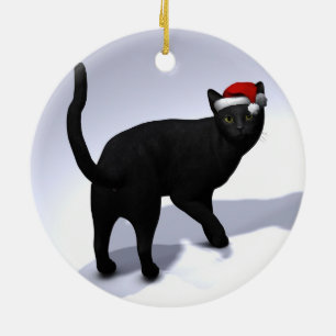 Black Cat Santa Ceramic Tree Decoration