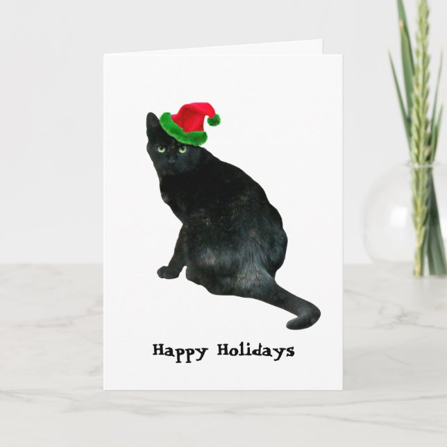 Black Cat Santa Christmas Card (Front)