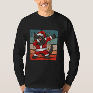 Black Cat Santa Claus Dab Dance Festive Christmas T-Shirt