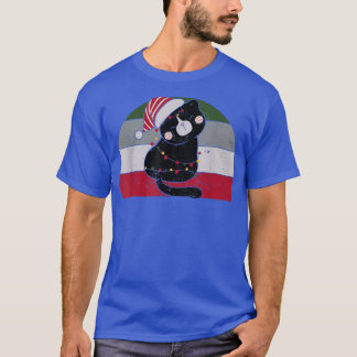 Black Cat Santa Claus Tangled Up In Merry Christma T-Shirt