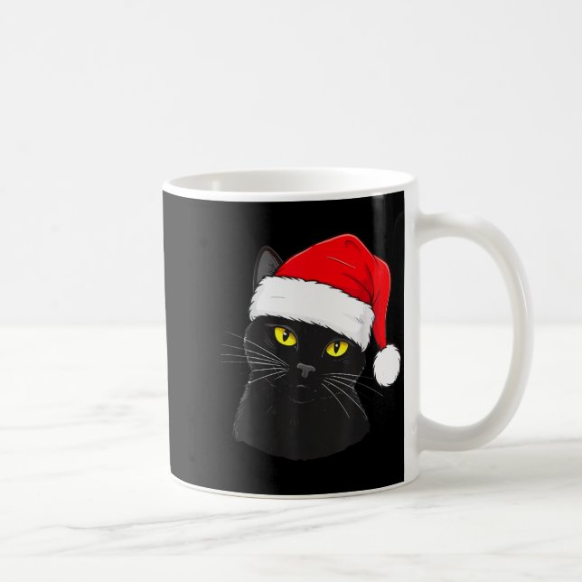 Black Cat Santa Hat Christmas  Coffee Mug (Right)