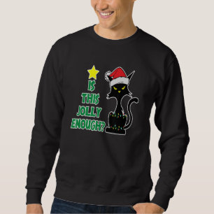 Black Cat Santa Hat Christmas Lights Sweater Tee
