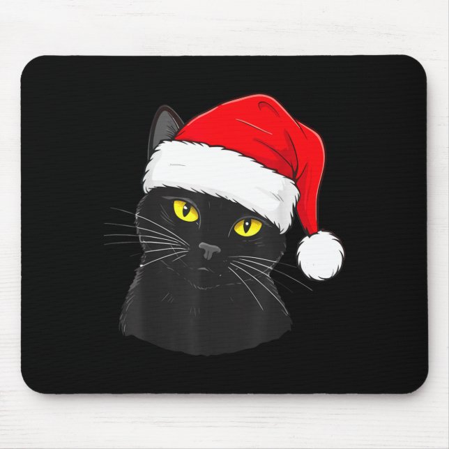 Black Cat Santa Hat Christmas  Mouse Pad (Front)