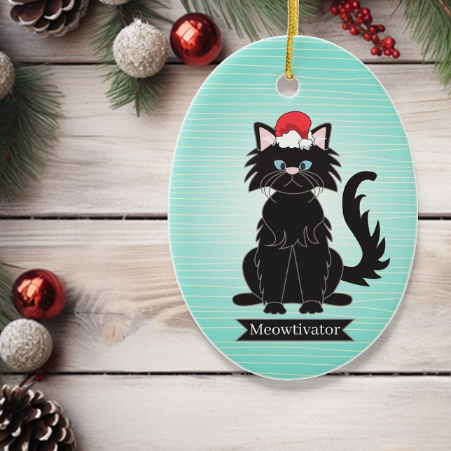 Black Cat Santa Hat Christmas Pet Ornament (Creator Uploaded)