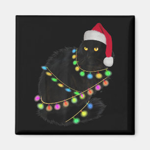 Black Cat Santa Hat Light Tree Funny Ugly Christma Magnet