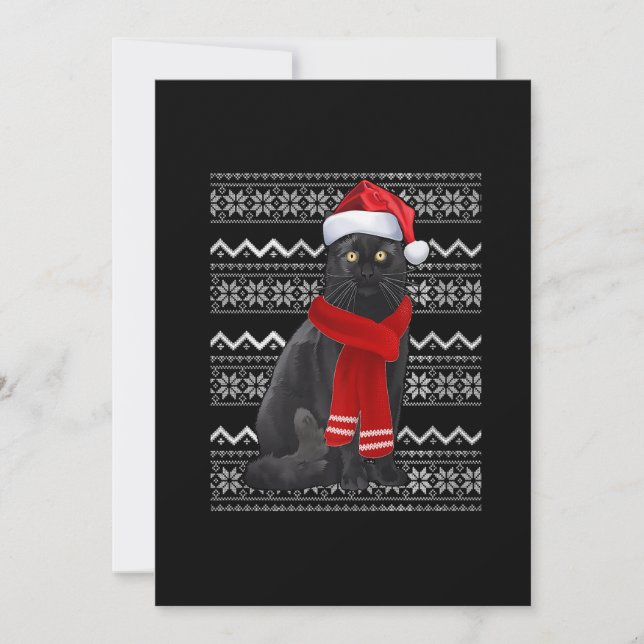 Black Cat Santa Hat UGLY Christmas Pajama Gifts Ca Holiday Card (Front)