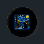 Black Cat Santa Hat Van Gogh Starry Night Christma 6 Cm Round Badge<br><div class="desc">Black Cat Santa Hat Van Gogh Starry Night Christmas Tree</div>
