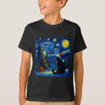 Black Cat Santa Hat Van Gogh Starry Night Christma T-Shirt<br><div class="desc">Black Cat Santa Hat Van Gogh Starry Night Christmas Tree</div>