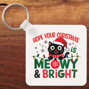 Black Cat Santa Meowy & Bright Christmas Key Ring