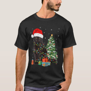 Black Cat Santa Tangled Up In Christmas Lights Xma T-Shirt