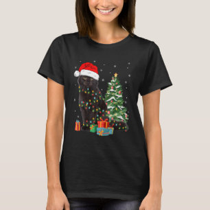 Black Cat Santa Tangled Up In Christmas Lights Xma T-Shirt