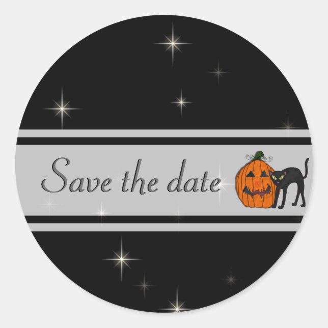 Black Cat Save the Date Stickers (Front)