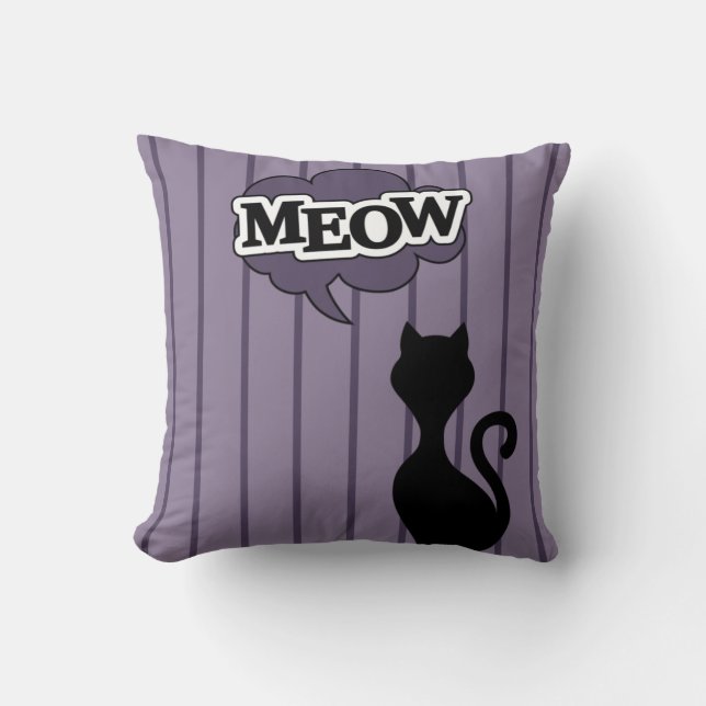 Black cat saying meow cushion (Front)