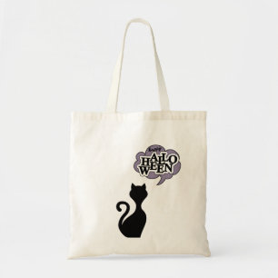 Black cat says happy halloween Tote Bag