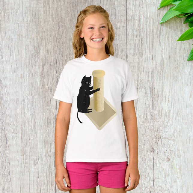 Black Cat Scratching Post Silhouette T-Shirt (Creator Uploaded)