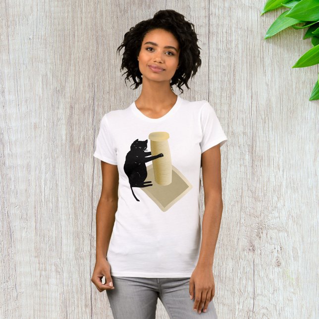 Black Cat Scratching Post Silhouette T-Shirt (Creator Uploaded)