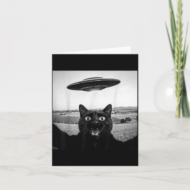 Black Cat Selfie Ufo Alien Funny Gifts For Men Card (Front)