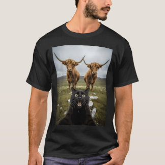 Black Cat Selfie With Cows Funny Animal Lovers T-Shirt
