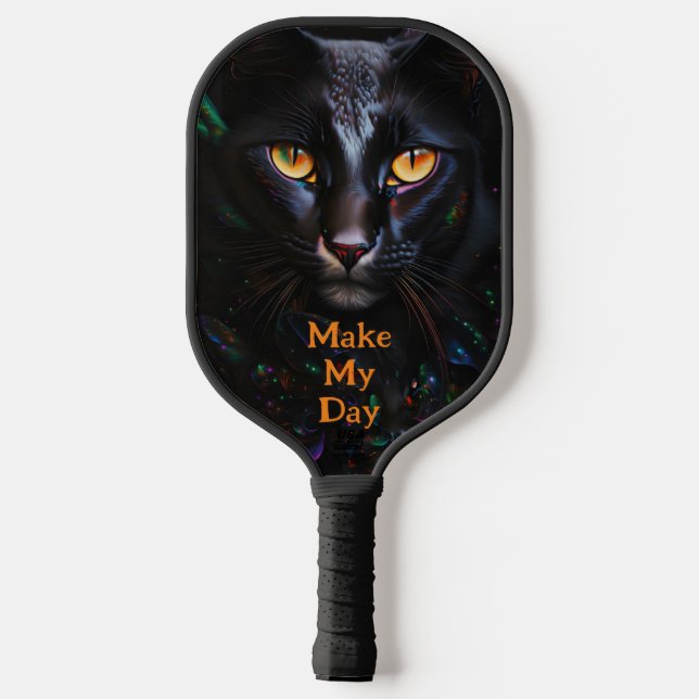 Black Cat Serious Look Make My Day Pickleball Paddle (Back)