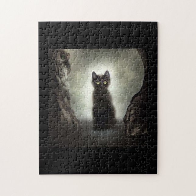 Black cat shadow dark cave by moonlight jigsaw puzzle (Vertical)