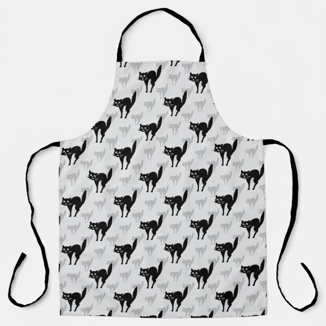 Black Cat Shadow Silhouette Pattern Design Apron (Front)