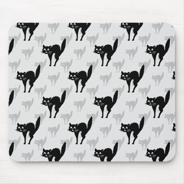 Black Cat Shadow Silhouette Pattern Design Mouse Pad (Front)