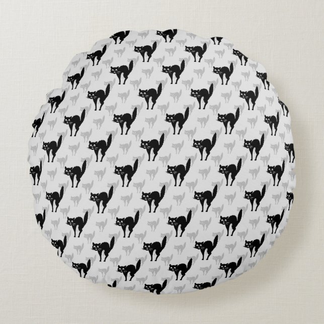 Black Cat Shadow Silhouette Pattern Design Round Cushion (Front)