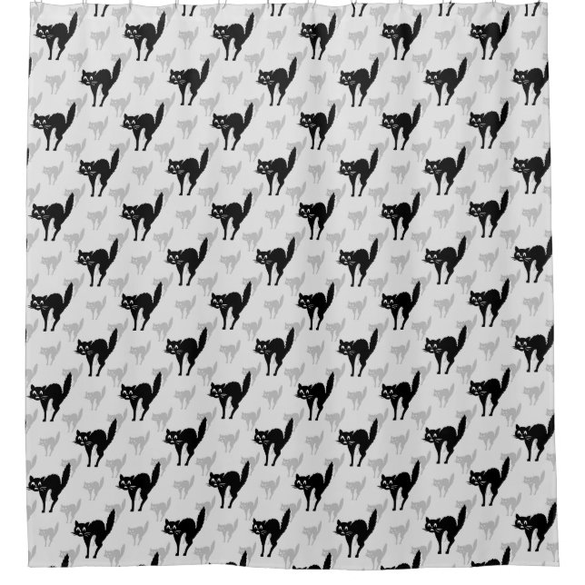 Black Cat Shadow Silhouette Pattern Design Shower Curtain (Front)