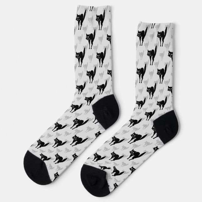 Black Cat Shadow Silhouette Pattern Design Socks (Left)