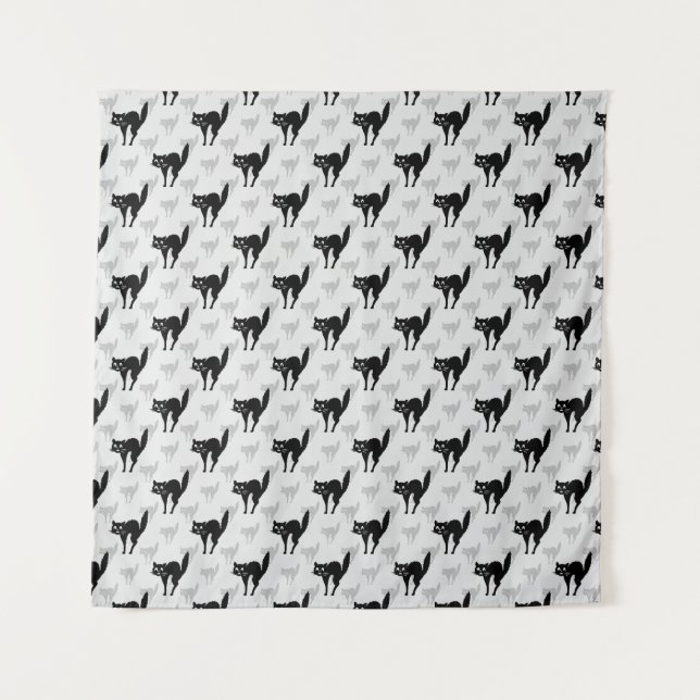 Black Cat Shadow Silhouette Pattern Design Tapestry (Front)