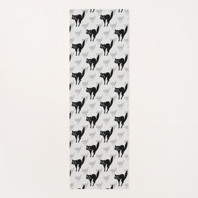 Black Cat Shadow Silhouette Pattern Design Yoga Mat (Front)