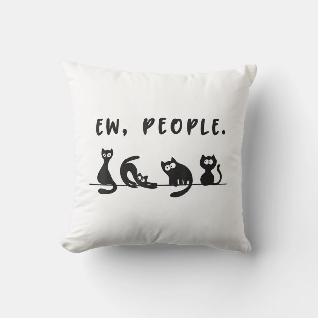 Black cat shirt funny womens ew people meowy cat l cushion (Front)