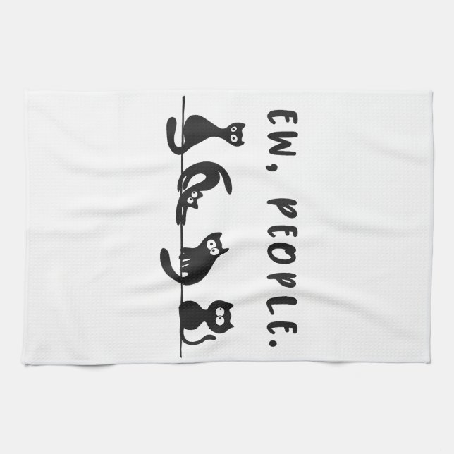 Black cat shirt funny womens ew people meowy cat l tea towel (Horizontal)