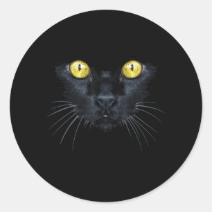 Black Cat Shirt Halloween Spooky Yellow Eyes Cat Classic Round Sticker