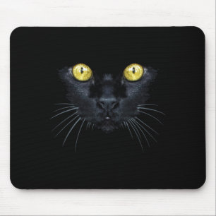 Black Cat Shirt Halloween Spooky Yellow Eyes Cat Mouse Pad