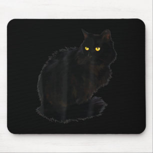Black Cat Shirt Women Spooky Yellow Eyes Halloween Mouse Pad