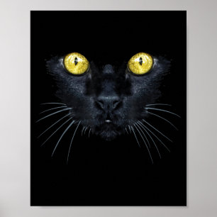 Black Cat Shirt Yellow Eyes Kitty Kitten Cat Face Poster