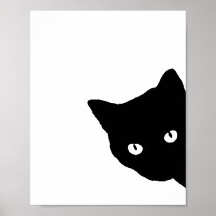 Black Cat Side Look White Poster