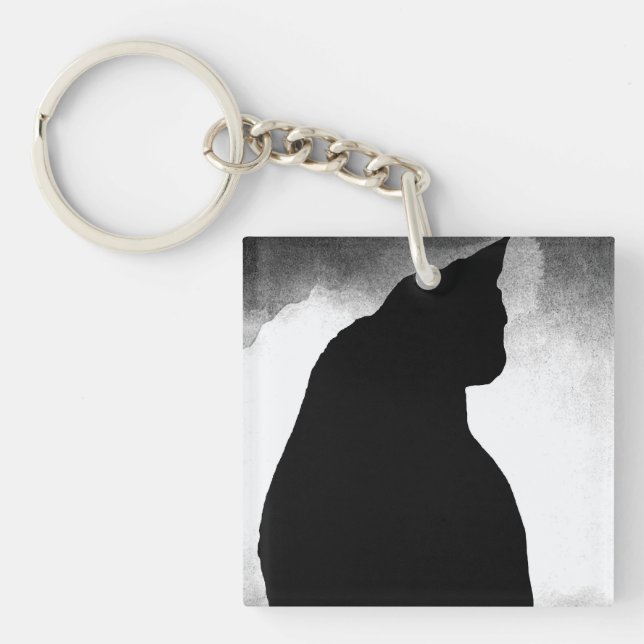 Black Cat Silhouette Acrylic Keychain (Front)